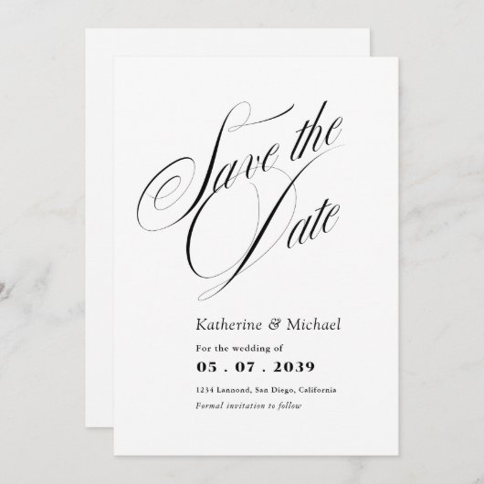 Romantisch Script Kalligrafie QR code Trouwen Save The Date (Voorkant / Achterkant)