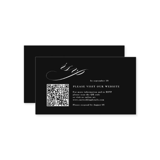 Romantisch Script Kalligrafie QR Code Wedding RSVP Informatiekaartje (Voorkant / Achterkant in situ)