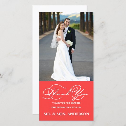 ROMANTISCH SCRIPT KORAAL BRUILOFT BEDANKT FOTOKAAR (Voorkant / Achterkant)