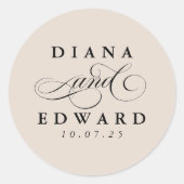 Romantisch script Light Brown Wedding Ronde Sticker (Voorkant)