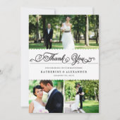 Romantisch script met geschulpte band Multi-Photo  Bedankkaart (Voorkant)