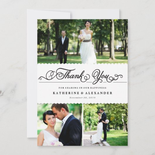 Romantisch script met geschulpte band Multi-Photo  Bedankkaart (Voorkant)