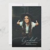 Romantisch Script Navy Blue Foto Collage Afstudere Aankondiging (Voorkant)