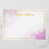 Romantisch script paarse waterverf folie notecard uitnodiging (Voorkant)