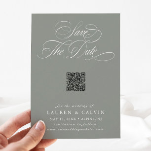 Romantisch Script QR Code Sage Groen Save The Date