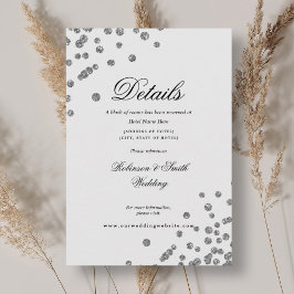 Romantisch Script Silver Confetti Wedding Details Informatiekaartje