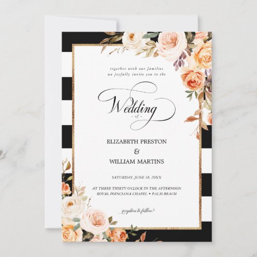 Romantisch script Terracotta Floral Wedding Kaart (Voorkant)