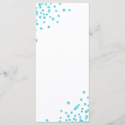 Romantisch Script Trouwen Confetti Turquoise Menu (Achterkant)