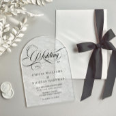 Romantisch script Zwart-wit bruiloft Acryl Uitnodigingen
