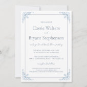 Romantisch Shabby Chic Blauw en Wit Huwelijk Kaart (Voorkant)