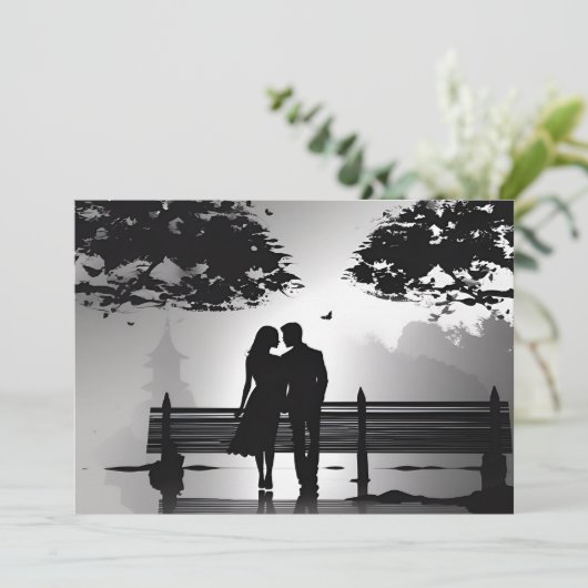 Romantisch Silhouet Paar in Park Datum Aankondiging (Staand voorkant)