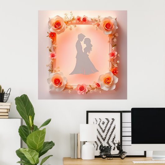 Romantisch silhouet van een echtpaar poster (Thuiskantoor)