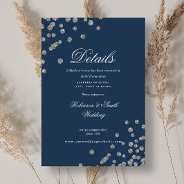 Romantisch Silver Confetti Wedding Details Navy Informatiekaartje