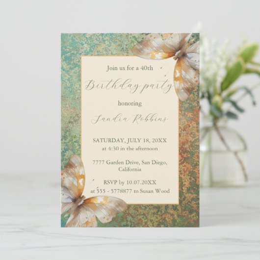 Romantisch sinaasappel en groene vlinders Verjaard Kaart (Staand voorkant)