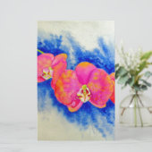 Romantisch sinaasappel roze waterverf orchidee sch briefpapier (Staand voorkant)