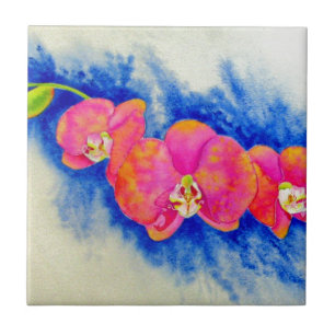 Romantisch sinaasappel roze waterverf orchidee sch tegeltje