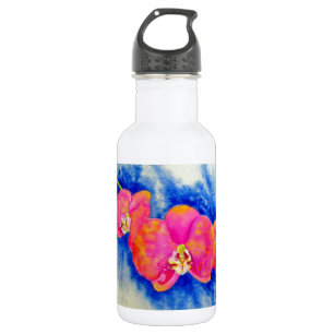 Romantisch sinaasappel roze waterverf orchidee sch waterfles