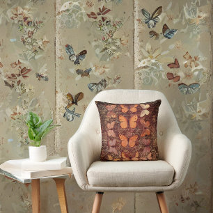 Romantisch Sinaasappel Vlinders en Gouden Handschr Kussen