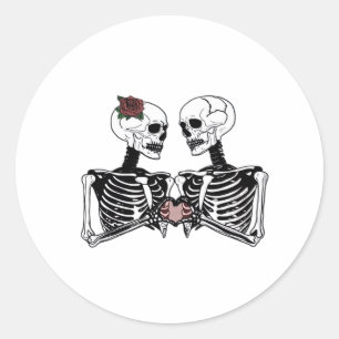 Romantisch Skeleton Paar – Gotisch met harthanden Ronde Sticker