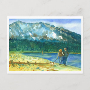 Romantisch stel houdt van Winter Lake Walk Waterve Briefkaart
