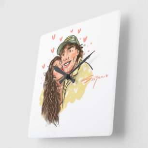 Romantisch Stel Illustratie Wandklok Vierkante Klok