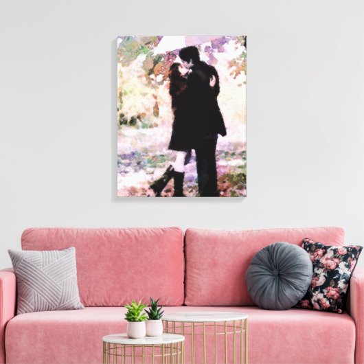 Romantisch stel verliefd op kussen in de regen canvas afdruk (Insitu (Woonkamer))