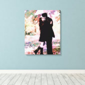 Romantisch stel verliefd op kussen in de regen canvas afdruk (Insitu (Houten vloer))