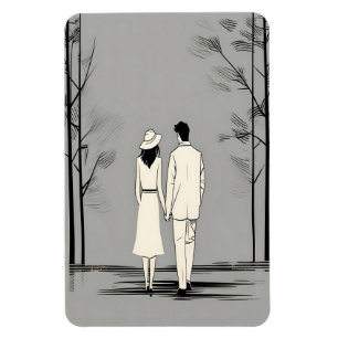 Romantisch Stel Wandelt Minimalistische Lijn Kunst Magneet