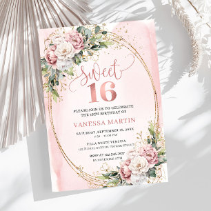 Romantisch Stof Roze Bloemengroen Sweet Sixteen Kaart