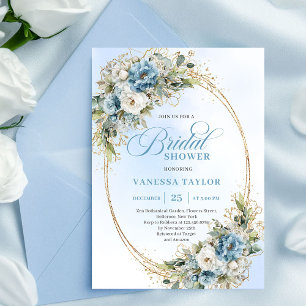 Romantisch Stofblauw Bloemmotief Eucalyptus Bruids Kaart
