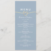 Romantisch Stofblauw Trouwmenu Menu (Voorkant)