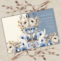 Romantisch Stofblauw Watercolor Bruiloft