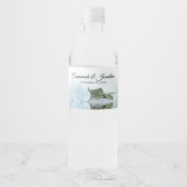 Romantisch Stoffig Blauw Roos Elegant Bruiloft Waterfles Etiket (Voorkant)