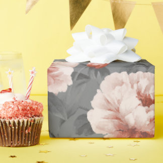 Romantisch stoffig roze pioen grijs bloemmotief cadeaupapier