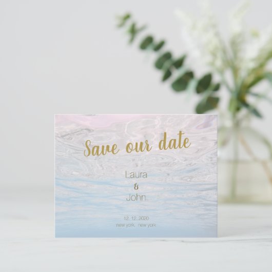 Romantisch strand Bewaar de datum bruiloft uitnodi Briefkaart (Staand voorkant)
