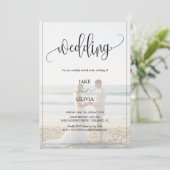 Romantisch strand op het strand 2 foto bruiloft kaart (Staand voorkant)