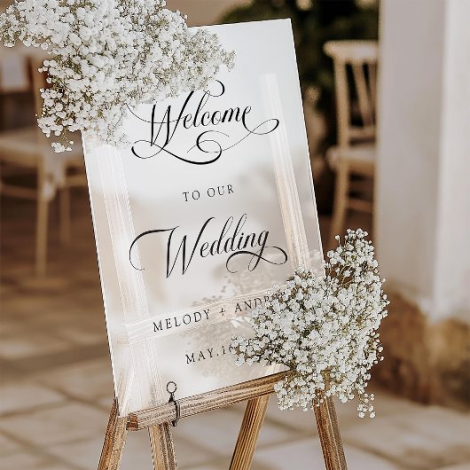 Romantisch Swirly Script Huwelijk Welkom Frosted Acryl Bord