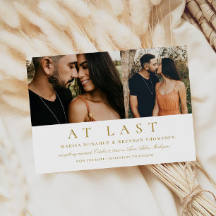 Romantisch Ten Slotte Twee Foto Antieke Gouden Tro Save The Date