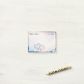 Romantisch Trendy Blauw & Rode Harten 4" x 3" Post-it® Notes (Op bureau)