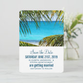 Romantisch turquoise tropisch strand bruiloft save the date (Staand voorkant)