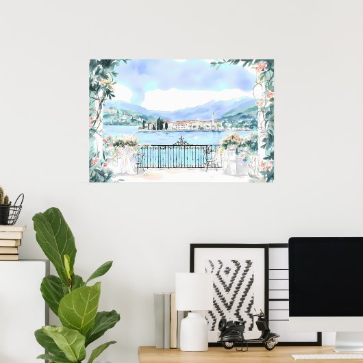 Romantisch Uitzicht van het Comomeer Poster (Thuiskantoor)