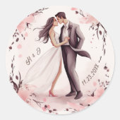 Romantisch uniek paar bruiloft ronde sticker (Voorkant)