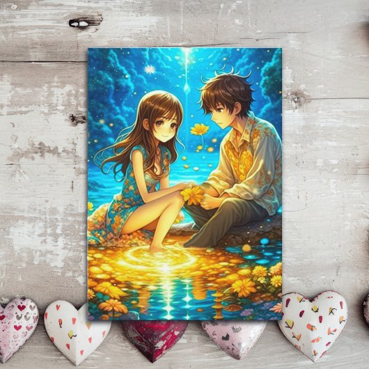 Romantisch Valentijnsdag Anime Koppel Kaart