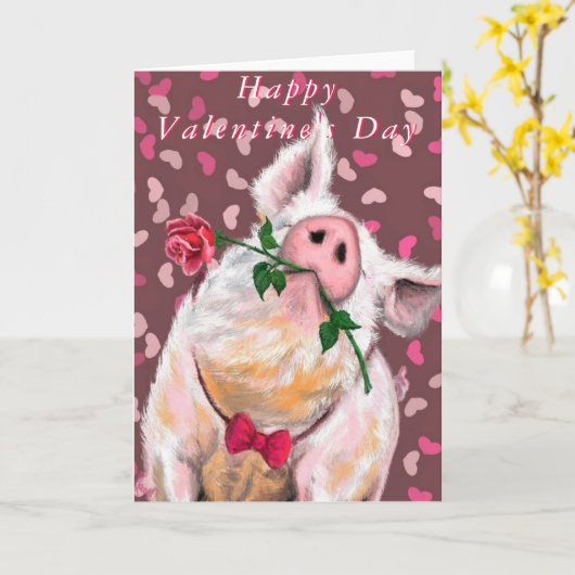 Romantisch Varken Funny Valentijnsdag Kaart (Gele Bloem)
