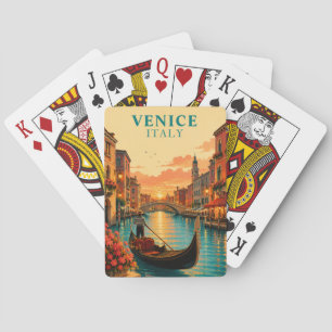 Romantisch Venetië Italië Gondelrit Zonsondergang Pokerkaarten