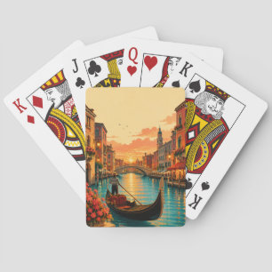 Romantisch Venetië Italië Gondelrit Zonsondergang Pokerkaarten