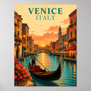 Romantisch Venetië Italië Zonsondergang Gondel Vin Poster