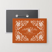 Romantisch Verbrand Sinaasappel Mr & Mrs Wedding P Button (Voorkant / Achterkant)