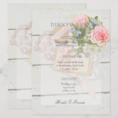 Romantisch vintage bloem bewerkbaar trouwmenu menu (Voorkant / Achterkant)