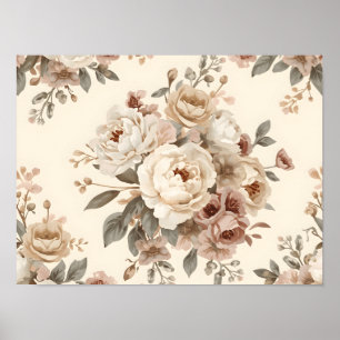 Romantisch vintage bloemenboeketpatroon poster